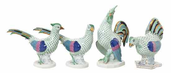 Appraisal: Two Pairs of Herend Porcelain Fishnet Articles comprising a rooster