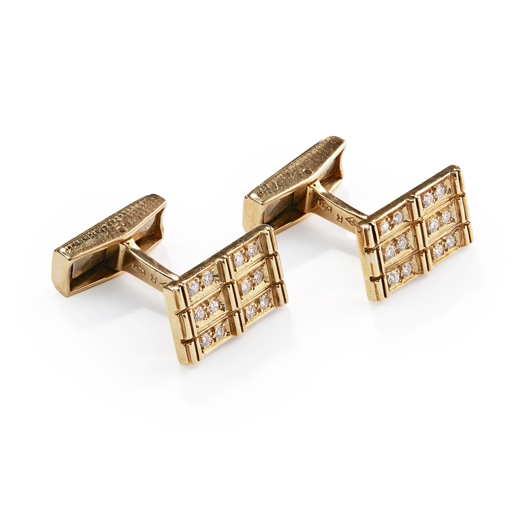 Appraisal: A pair of diamond set cufflinks the rectangular terminals each