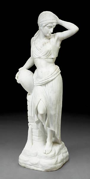 Appraisal: A carved marble figure of a water carrier Modeled standing