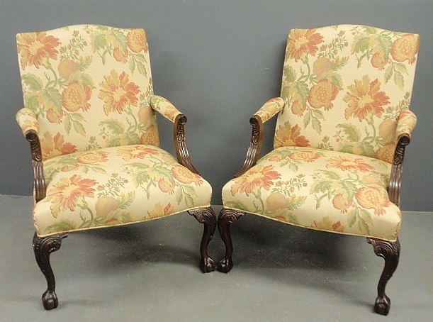 Appraisal: - Pair of Chippendale style mahogany open armchairs by Baker