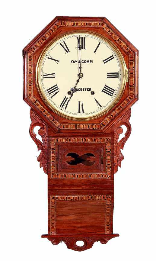 Appraisal: Anglo-American inlaid rosewood wall clock late th century octagonal drop