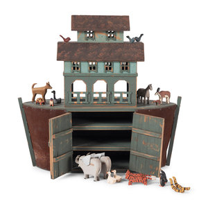 Appraisal: A Folk Art Painted Wood and Metal Noah's Ark by