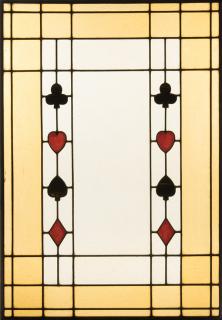 Appraisal: Three Leaded Stained Glass Windows with Suit Symbols American ca