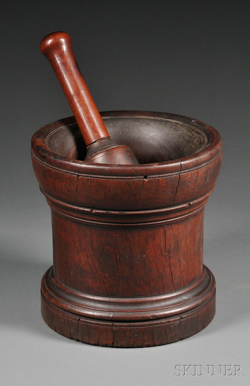 Appraisal: Large Turned Rosewood Mortar and Pestle late th century mortar