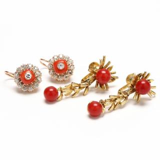 Appraisal: Two Pairs of Vintage Coral Earrings the first a pair