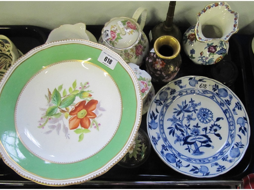 Appraisal: Three Cauldon 'Meissen' plates brass rose water sprinkler and other