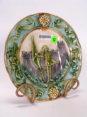 Appraisal: Majolica Early th Century Plate with figural Joan of Arc