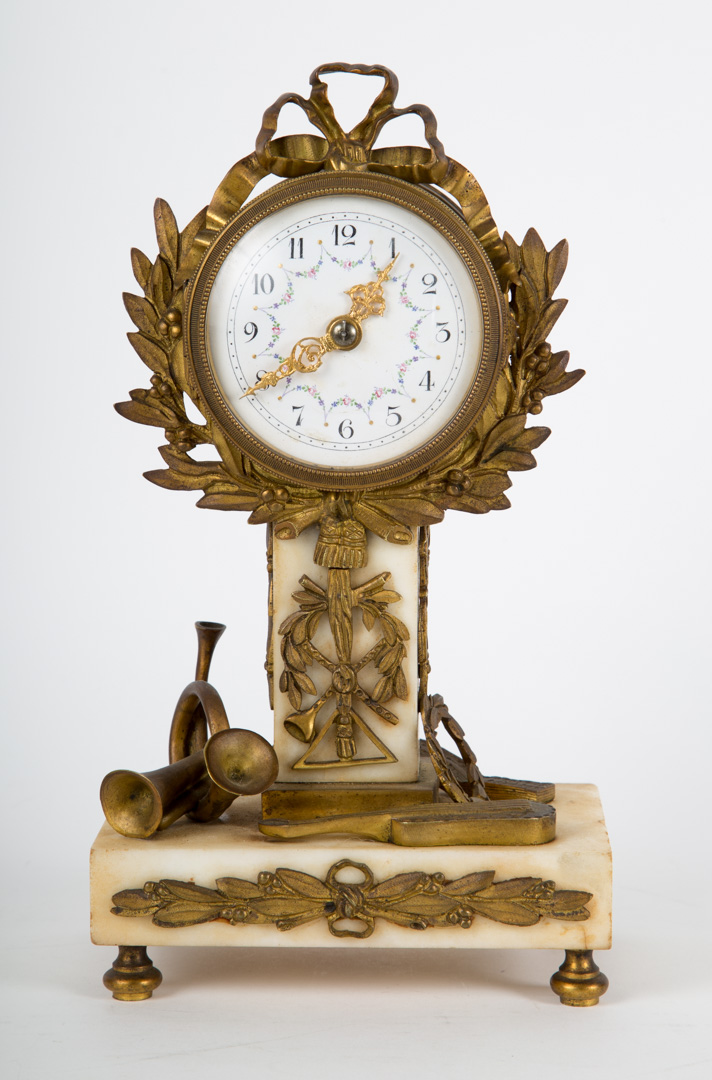 Appraisal: Napoleon III gilt-bronze and marble mantel clock circa marble pedestal