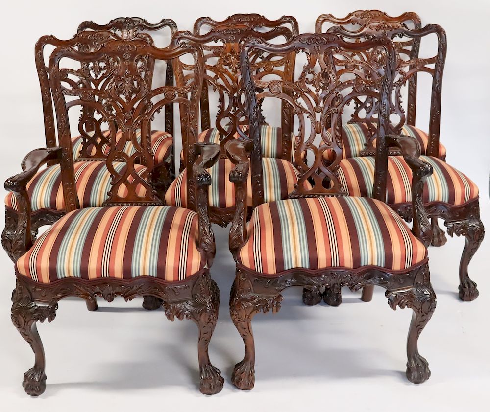 Appraisal: Finely Carved Set Of Mahogany Chippendale Style Chairs To include