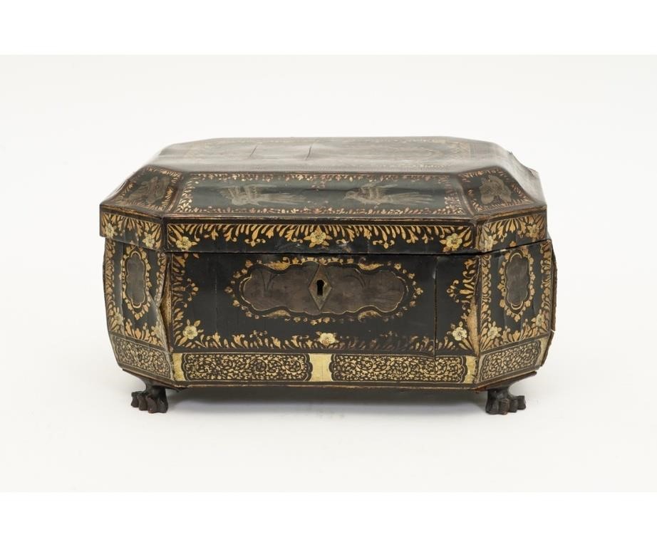 Appraisal: Chinese lacquered tea caddy with lead cannisters late th c