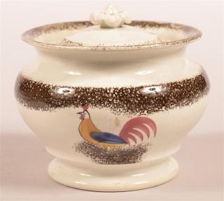 Appraisal: Brown Spatter China Rooster Pattern Sugar Bowl Brown Spatter China