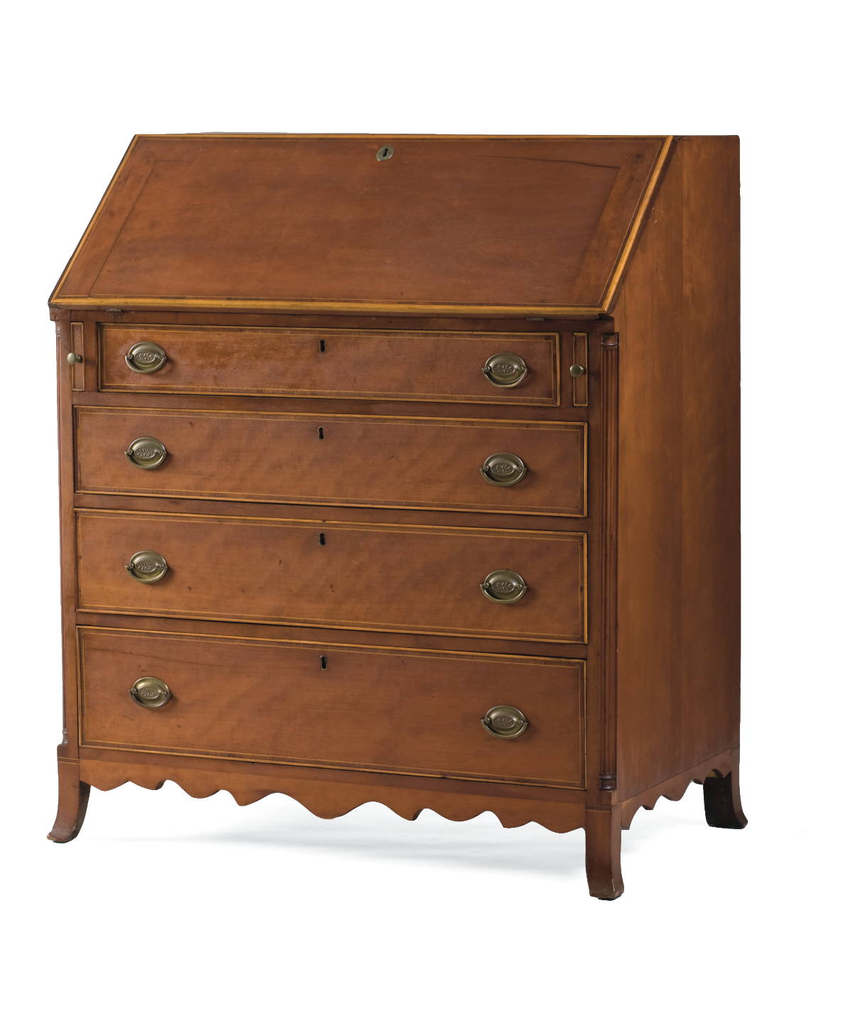 Appraisal: PENNSYLVANIA HEPPLEWHITE INLAID-CHERRY SLANT-LID DESK The fitted interior with serpentine-front