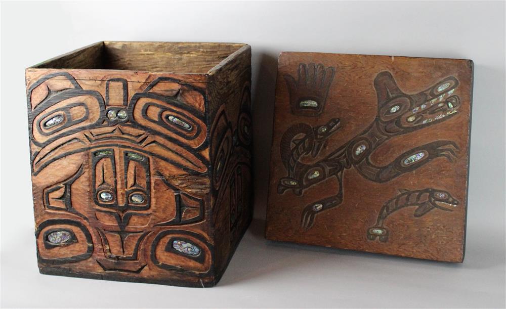 Appraisal: PACIFIC NORTHWEST COAST BENTWOOD BOX WITH LID th C carved