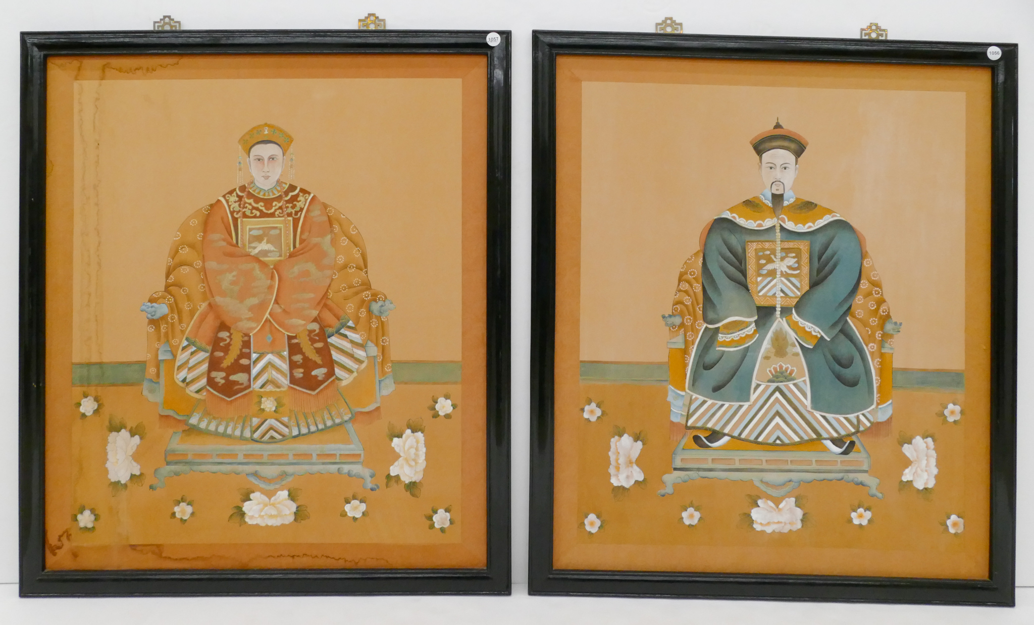 Appraisal: pc Chinese Court Portrait Paintings on Paper Framed '' x