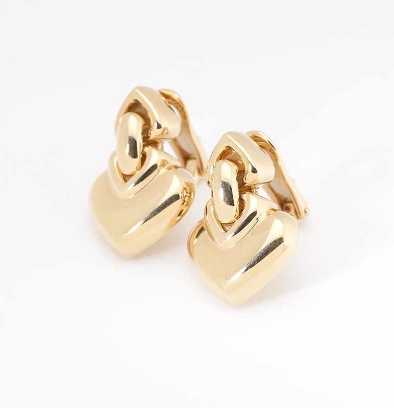 Appraisal: A pair of gold ''Doppio Cuore'' ear clips Bulgari Signed