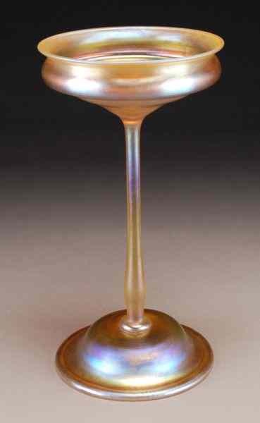 Appraisal: Tiffany gold Favrile glass elongated compote of conical form the