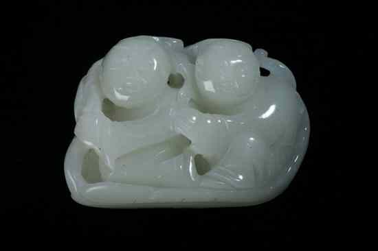 Appraisal: CHINESE CELADON JADE FIGURE OF BOYS - in long