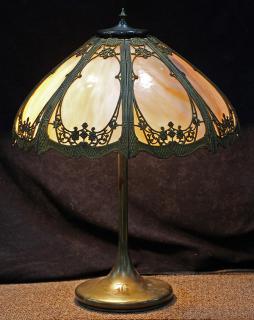 Appraisal: Arts and Crafts slag glass table lamp having a gilt