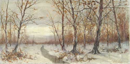 Appraisal: JOSEPH RODEFER DECAMP American - WOODLAND WINTER SCENE Oil on