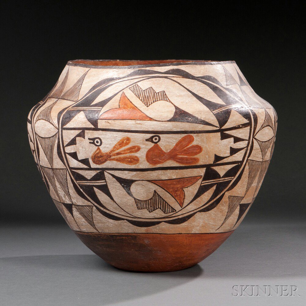 Appraisal: Acoma Polychrome Pottery Jar with large scallop-edged medallions framing three