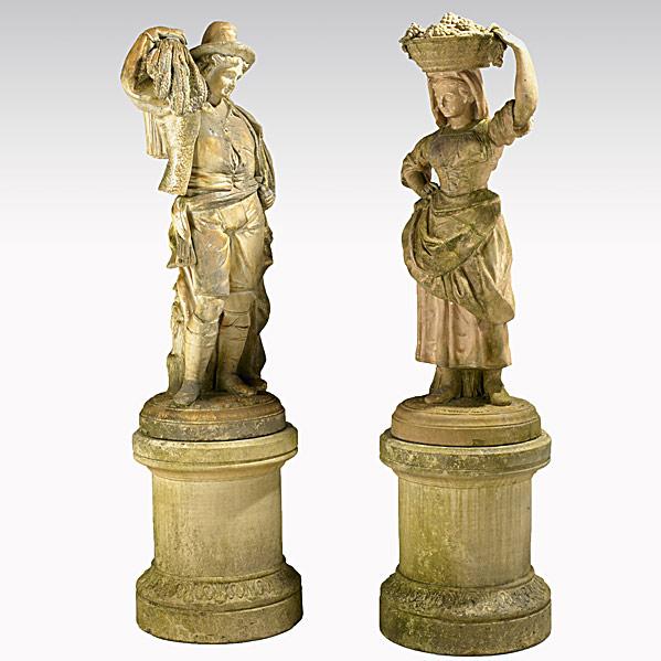 Appraisal: PAIR OF TERRA COTTA FIGURESMale figure carrying sheaf of wheat