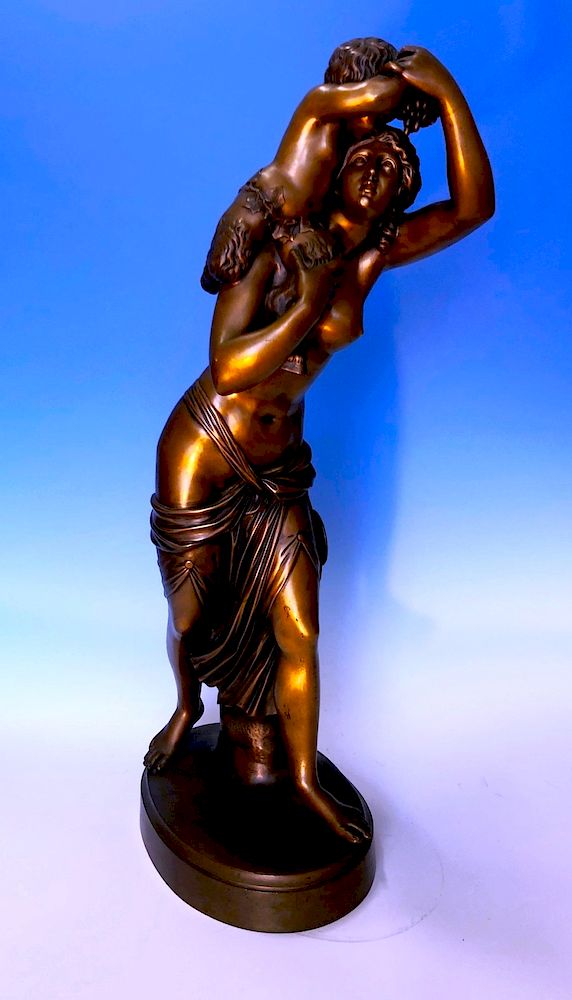 Appraisal: Gilt Bronze of Nude With Baby Satyr Signed Clodion French