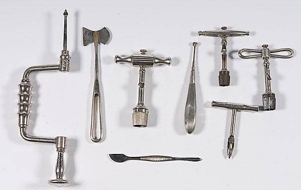 Appraisal: NEUROSURGICAL AND OSTEOTOMY INSTRUMENTS lot of seven th century neurosurgical