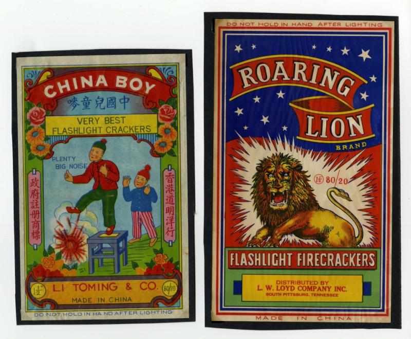 Appraisal: Lot of Firecracker Labels Includes China Boy and Roaring Lion