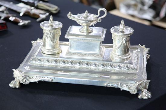 Appraisal: ENGLISH STERLING SILVER DESK SET Hallmarked for Edward Barnard Sons