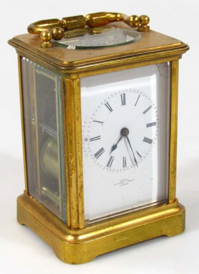 Appraisal: A late thC early thC French brass carriage clock in