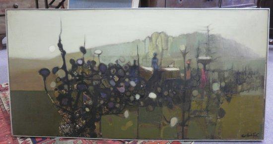 Appraisal: Clifford Frith Harmattan Landscape with Figures oil on canvas cm