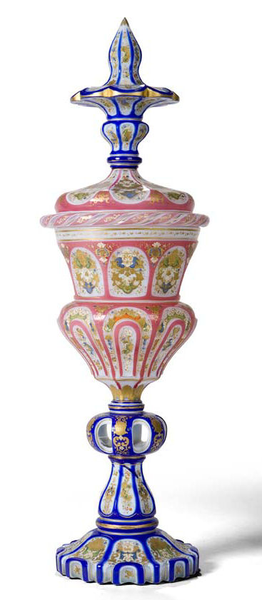 Appraisal: An impressive late th century Bohemian opaque pink and blue