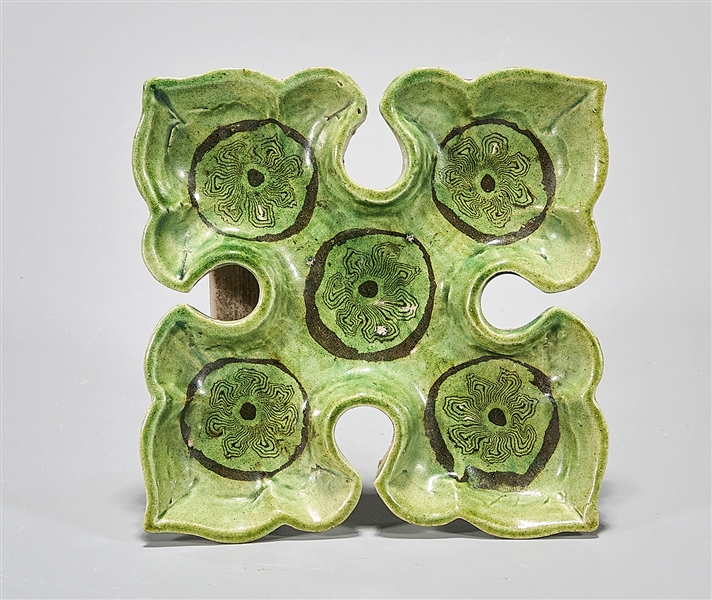 Appraisal: Chinese green glazed footed ceramic dish of floral form D