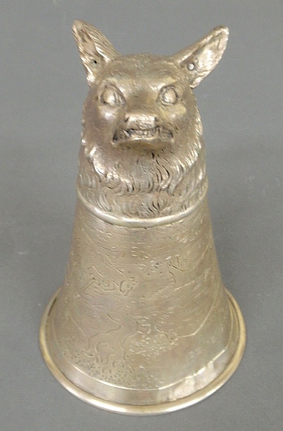 Appraisal: - Fox head stirrup cup marked Germany silver with engraved