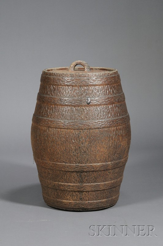 Appraisal: Large Stoneware Covered Barrel probably America late th century the