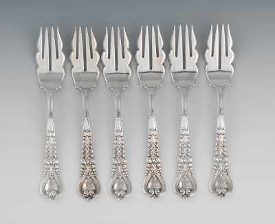 Appraisal: Tiffany Co Art Nouveau Six Sterling Dessert Forks in Florentine