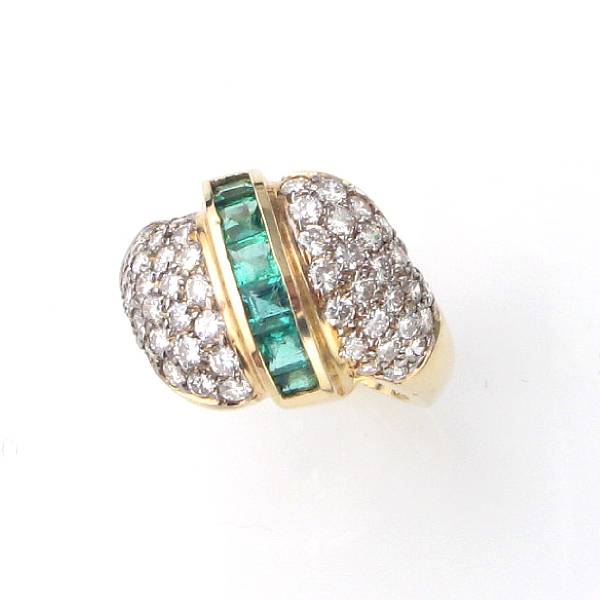 Appraisal: An emerald diamond and k gold ring the dome style