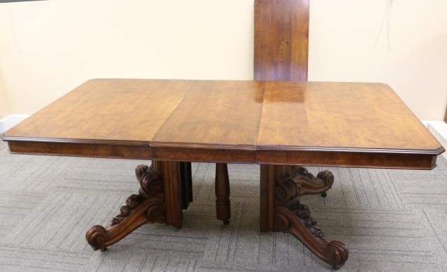 Appraisal: RENAISSANCE REVIVAL OAK AND BURLED WALNUT SPLITPEDESTAL DINING TABLE TWO