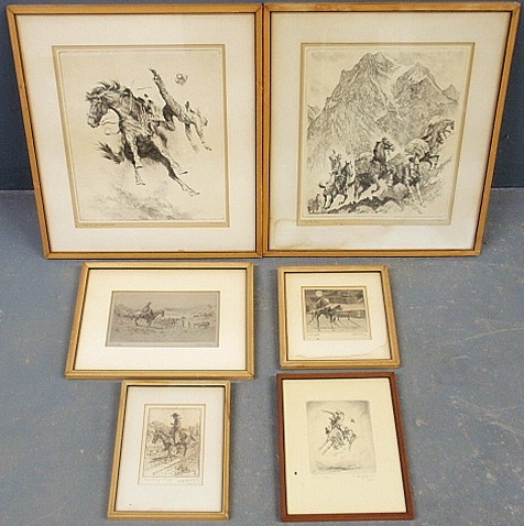 Appraisal: - Six framed and matted western prints- two by R