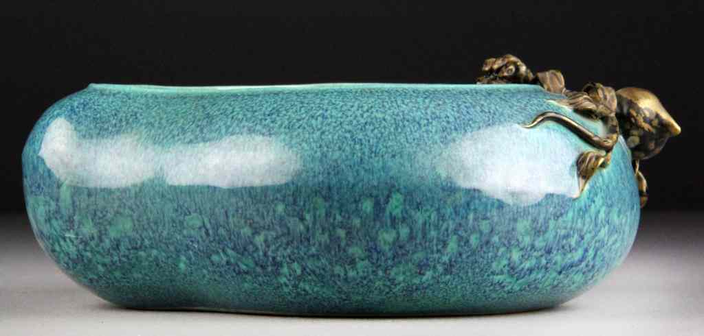 Appraisal: Chinese Turquoise Glaze Peach Form BrushwashFinely molded in the shape