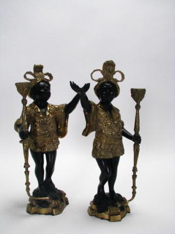 Appraisal: Pair of cast brass and ebonized Blackamoor figures with candle