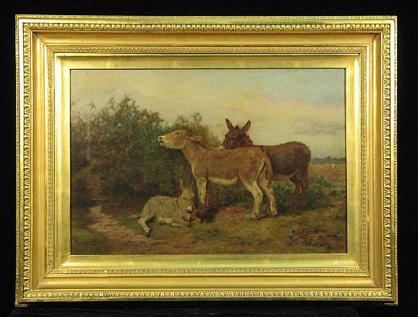 Appraisal: Arthur Batt British - Donkeys grazing in a pasture signed