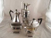 Appraisal: Silver plate A three piece teaset of barge shape on