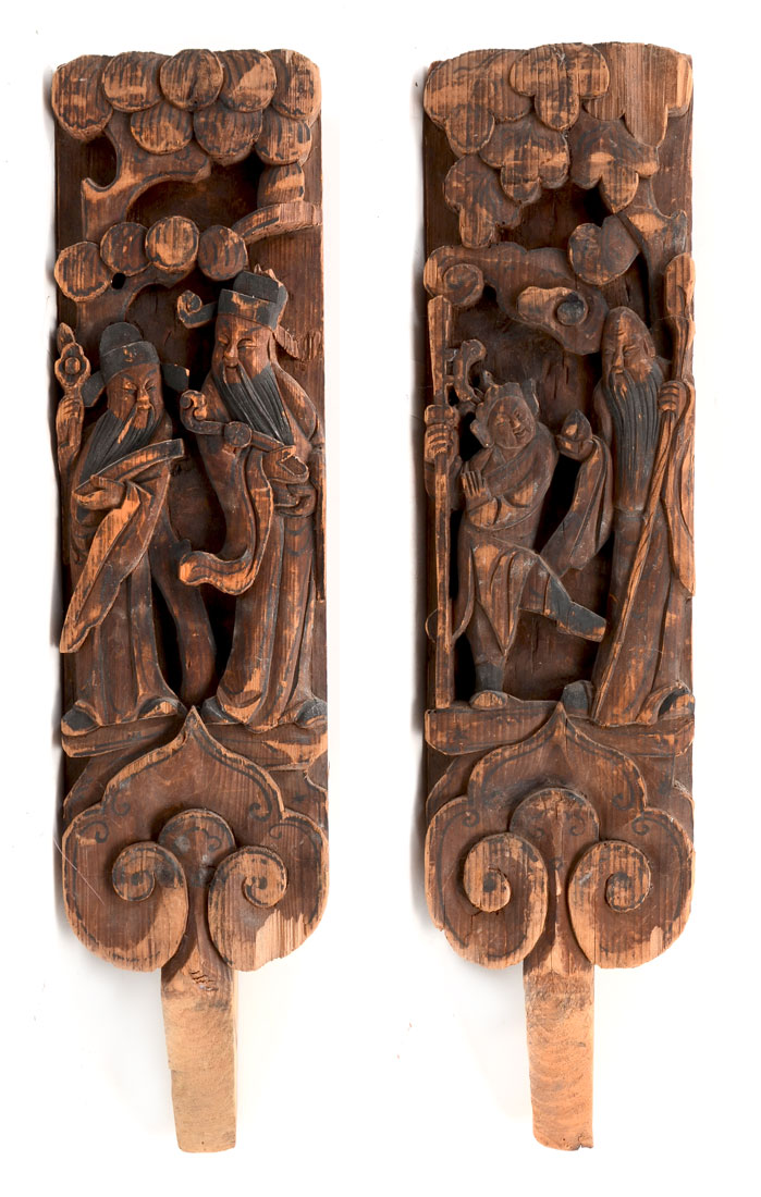 Appraisal: PAIR CHINESE CARVED WALL HANGING PANELS th century carved wood