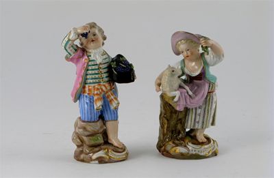 Appraisal: Two Meissen models of children a young girl feeding a