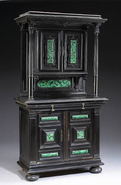 Appraisal: A French Renaissance style paint decorated and ebonized cabinet deux