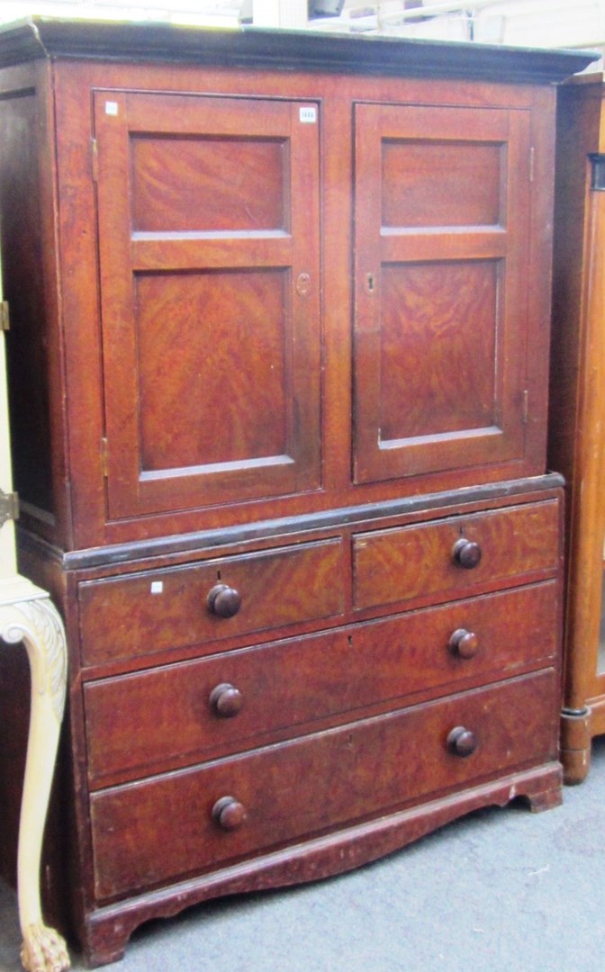 Appraisal: An th century painted pine linen press of small proportions