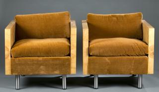 Appraisal: Mohair olive ash chairs Baughman for Coggi A pair of