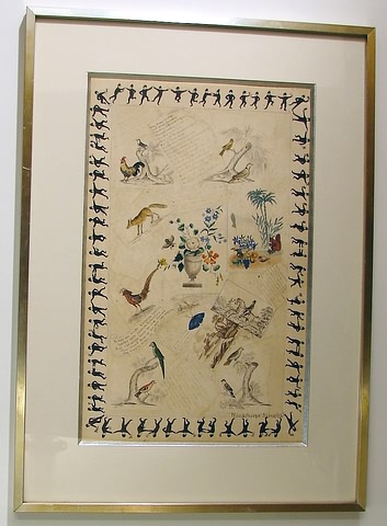 Appraisal: Whimsical arrangement of collage-like elements including animals birds poetry landscapes