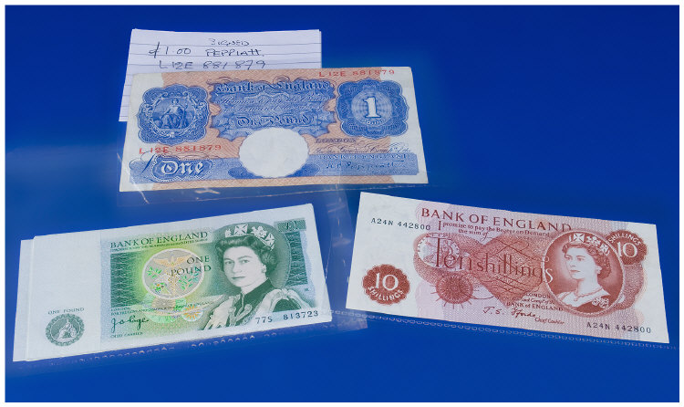 Appraisal: Error Banknotes Bank Of England Consecutive Notes Cutting Error Guillotine